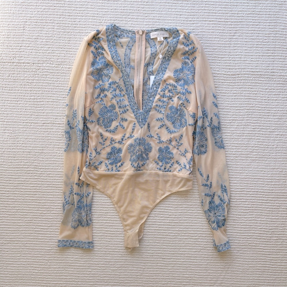 Honey Punch Lace Embroidered V Neck Bodysuit